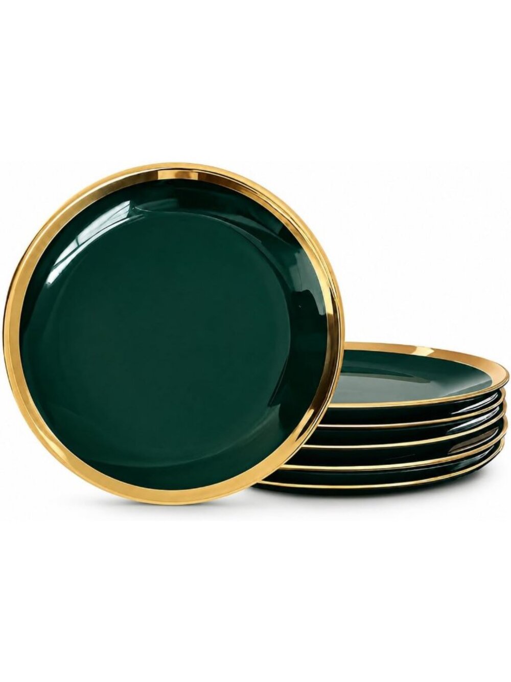 Elegant 7.5-Inch Porcelain Salad Plates Set of 6 - Green with Gold Trim